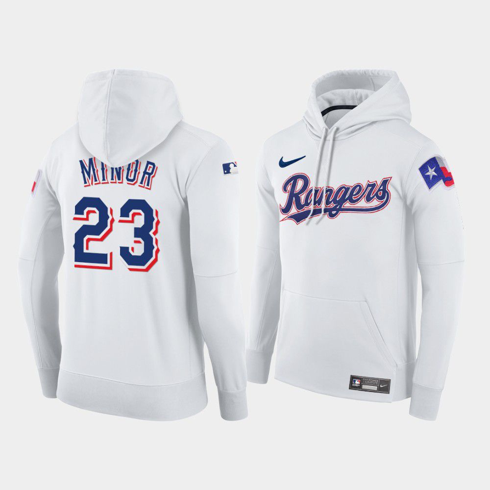 Men Texas Rangers #23 Minor white home hoodie 2021 MLB Nike Jerseys